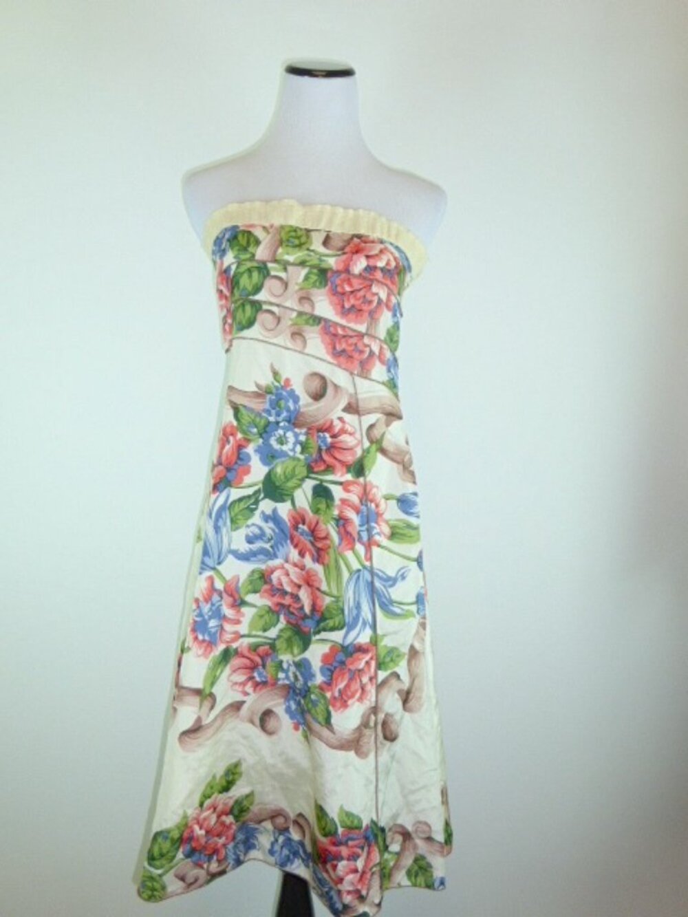 RUTH ANTHROPOLOGIE SILK FLORAL STRAPLESS DRESS 10